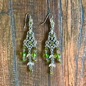 Chandelier Silver & green earrings
